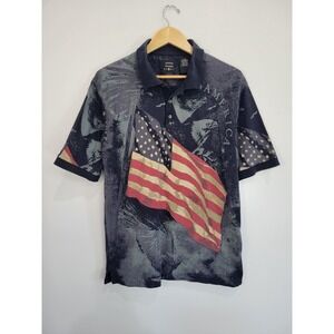 Cotton‎ Traders Sport Men's Large Grande Polo Shirt USA Flag Eagle Graphic